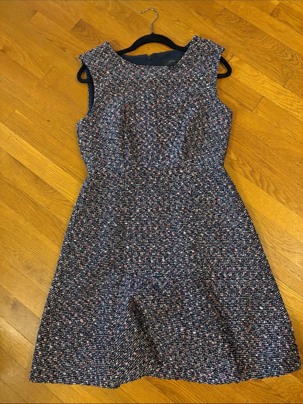 J. Crew Navy Tweed Multicolor Sleeveless Fit-and-Flare Dress